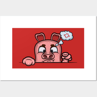 Pig Cartoon With Angry Face Expression Posters and Art